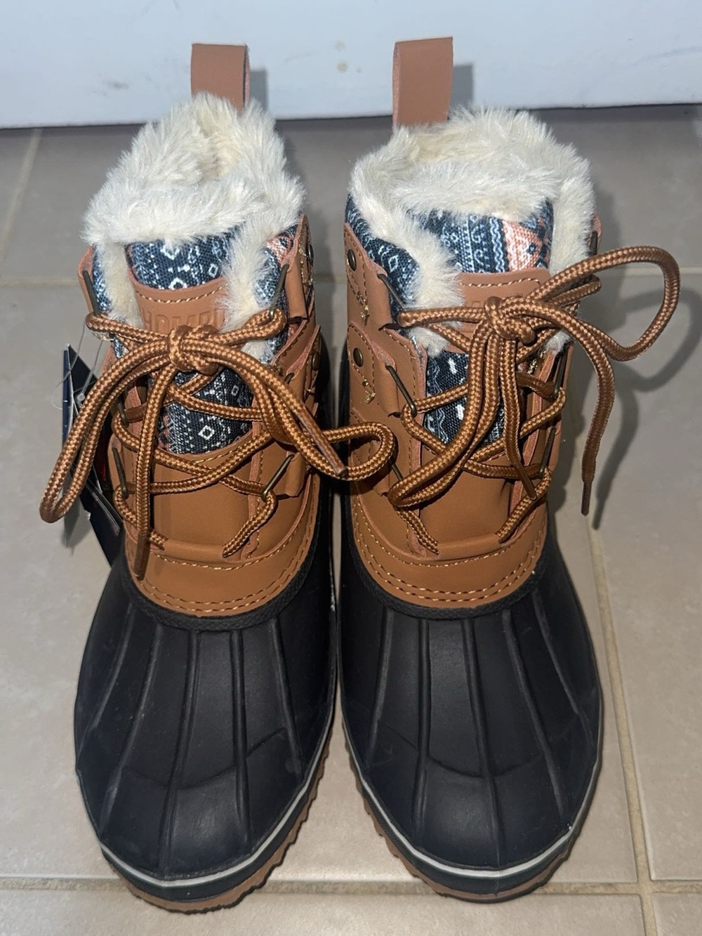 Khombu Brown and Black Women's Winter Rain Boots with Faux Fur